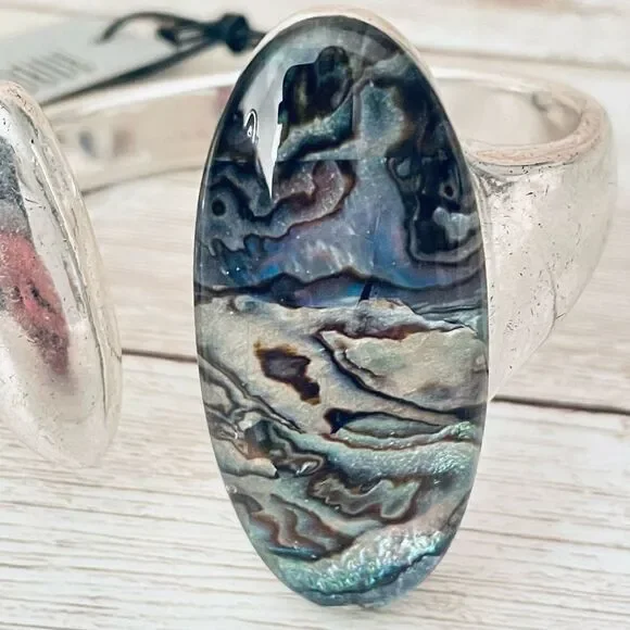 NWT Robert Lee Morris Silver Abalone Hinged Bangle New, So Beautiful!!! - Picture 3 of 12